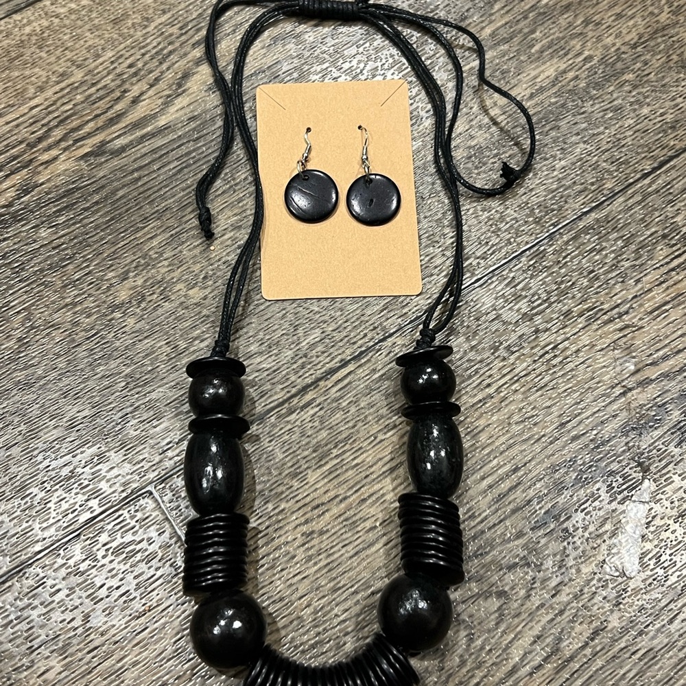 Paparazzi Black Beaded Necklace and Earring Set